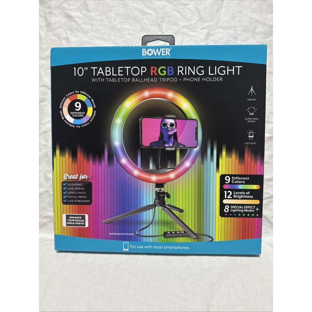 Bower 10" RGB Mobile Selfie Ring Light Studio Kit with Special Effects - Picture 2 of 6